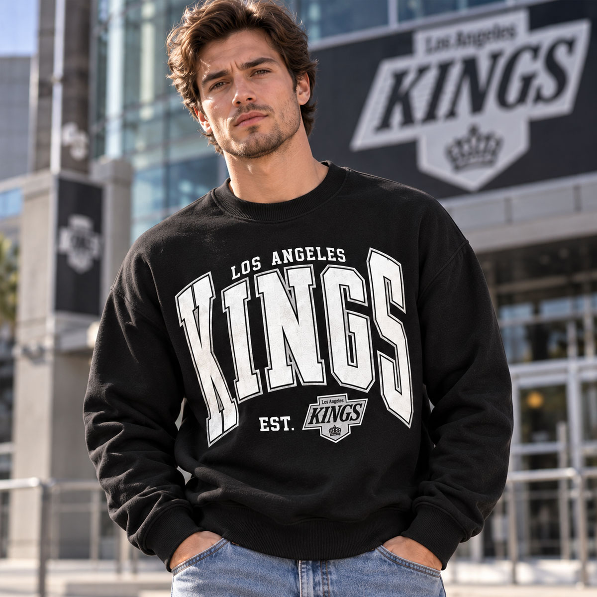 2026 Tatyana Ali Los Angeles Kings KING Crewneck Sweatshirt 3 2026 Tatyana Ali Los Angeles Kings Sweatshirt – Black KING Logo Graphic Crewneck