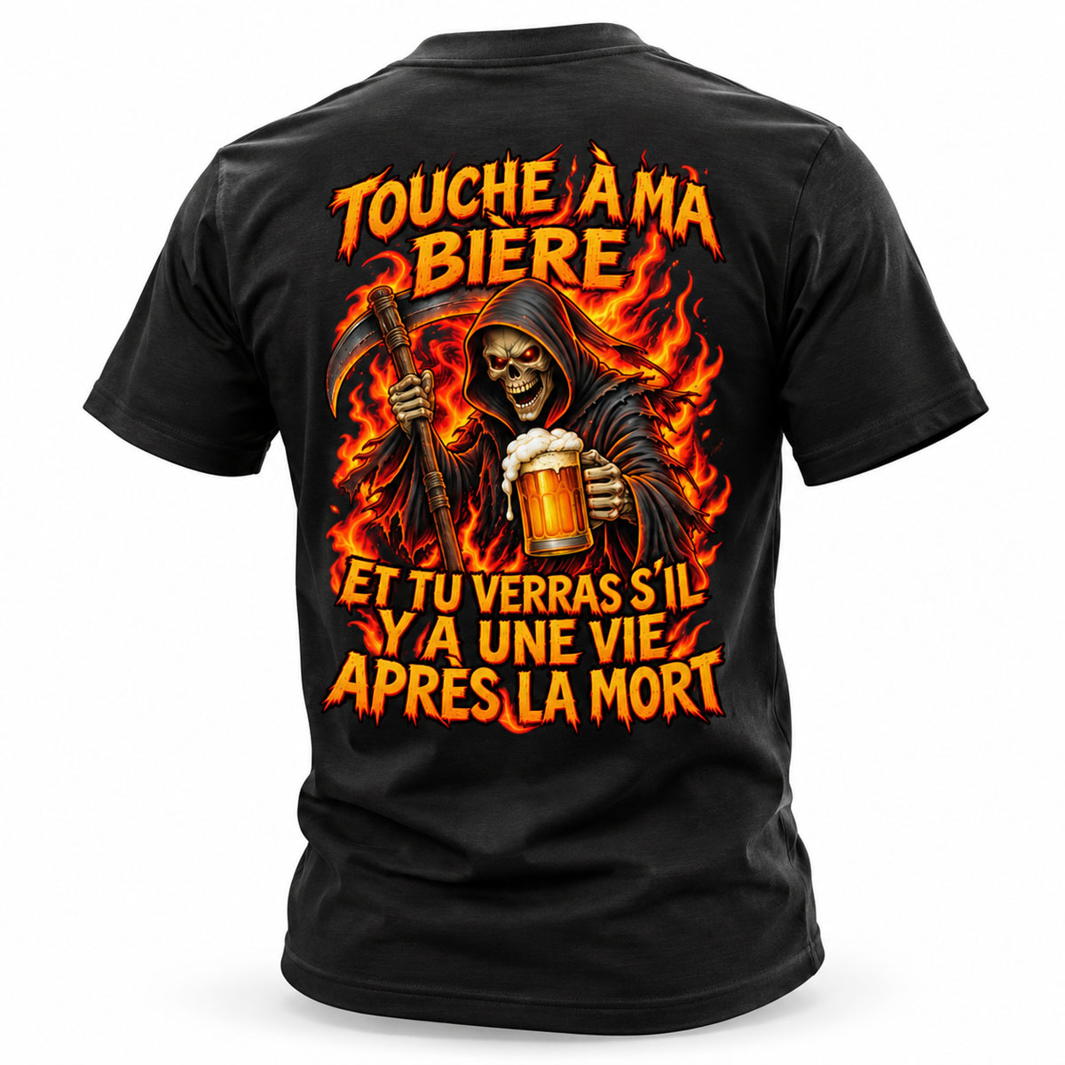 Touche à Ma Bière T-Shirt – Grim Reaper Beer Gothic Graphic Tee 2 Grim Reaper Beer Shirt – Funny Dark Humor Skull T Shirt
