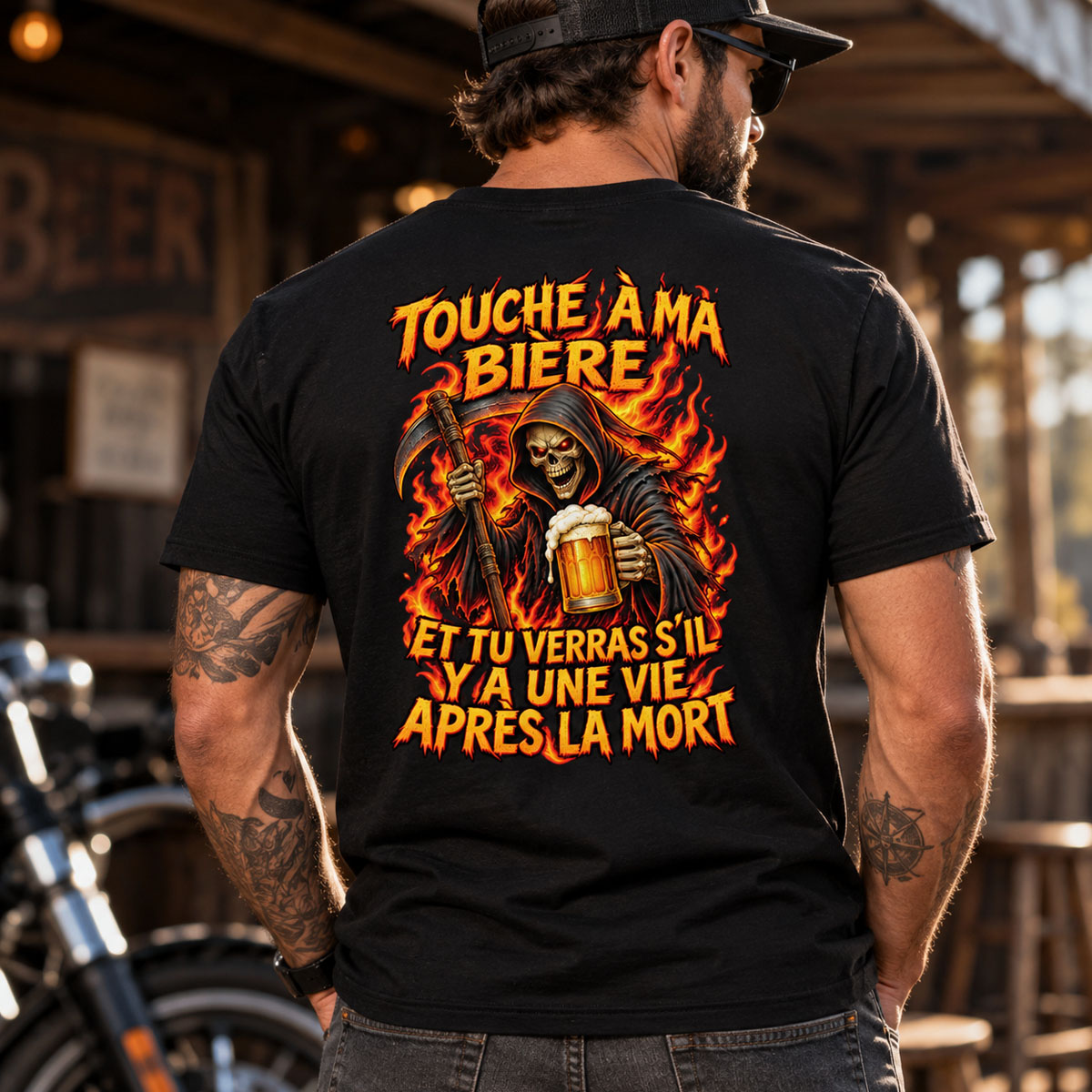 Touche à Ma Bière T-Shirt – Grim Reaper Beer Gothic Graphic Tee 1 Touche à Ma Bière T Shirt – Grim Reaper Beer Gothic Graphic Tee