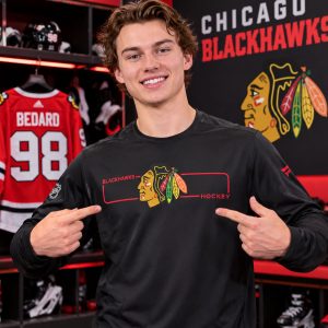 Connor Bedard #98 Chicago Blackhawks Hockey Long Sleeve Shirt